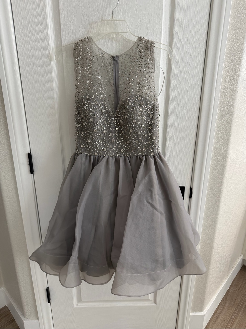 Glamour Silver Beaded Prom Dress